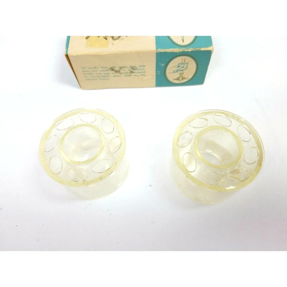 Vintage Flower Candle Vase with Original Box, Clear - Circa 1950's (Two in Pack)